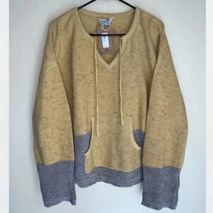 Prana Pullover V-Neck Sweater Women’s Small Yellow Gray Oversized NWT